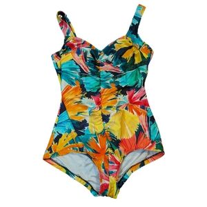 Maxine of Hollywood 12 One-piece Floral Colorful Swim Suit Women's Ruched